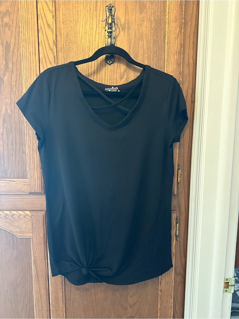 Joe Boxer Black Short-Sleeve V-Neck Tee with Crisscross and Front Knot. Super so